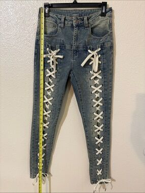 Lace-Up Blue Wash Skinny Women’s Jeans Lace Up Vintage Size M